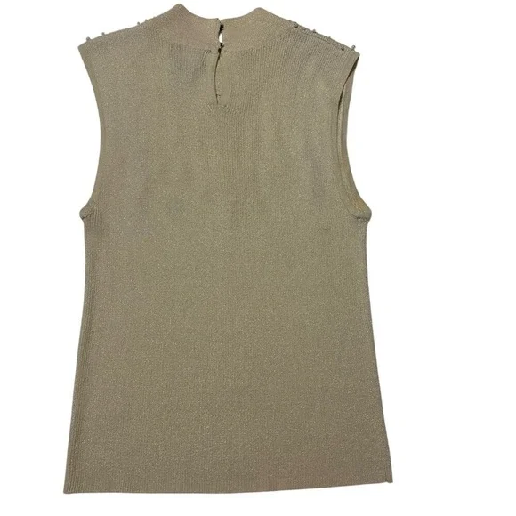 Graft Golden Ivory Metallic Pearled Beaded Silk Blend Womens Size Medium‎ Top - Picture 6 of 7
